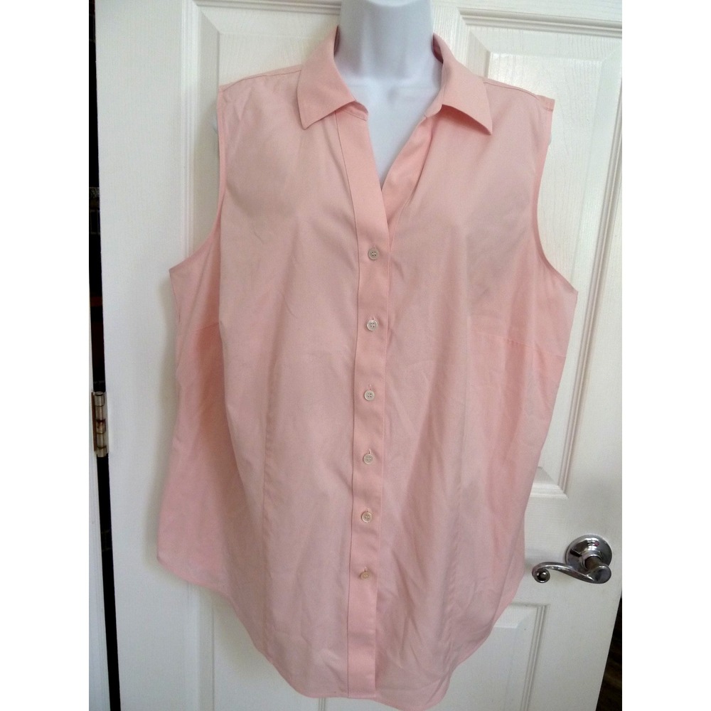 Talbots Plus Size 16W Pink No-Iron Blouse Sleeveless Career Button Down Top